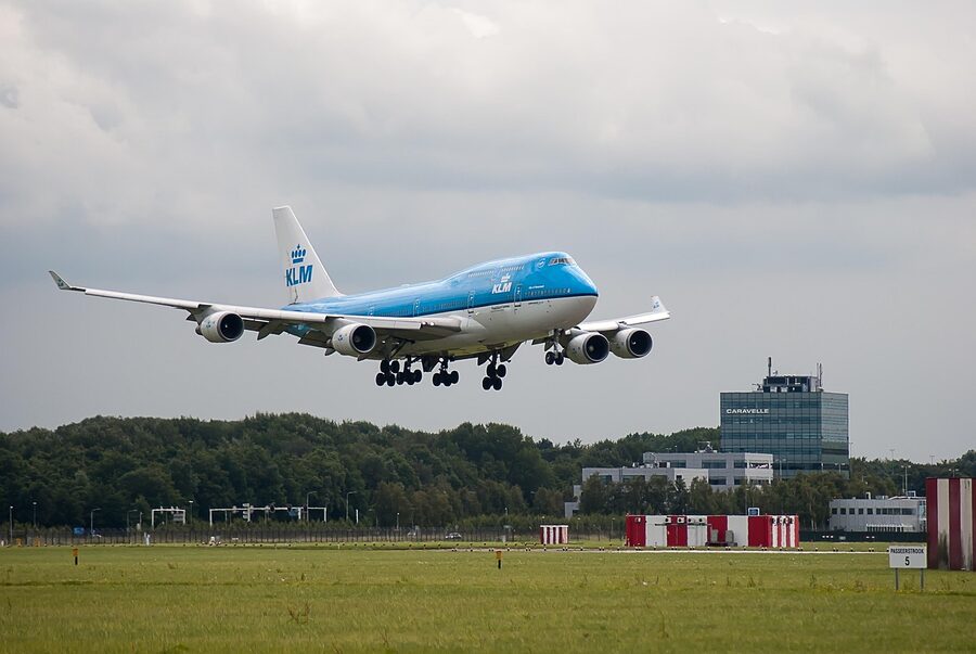 KLM aircraft rolling on the runway at Amsterdam Schiphol