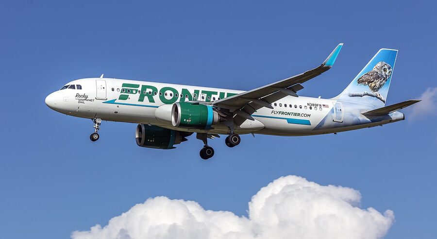 Frontier Airlines Airbus A320neo on final approach to Baltimore-Washington International Airport