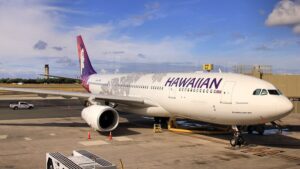 Hawaiian Airlines Airbus A330-200 with registration N385HA in the classic purple livery