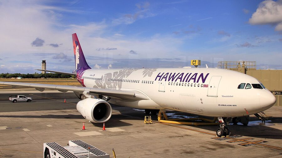 Hawaiian Airlines Airbus A330-200 with registration N385HA in the classic purple livery