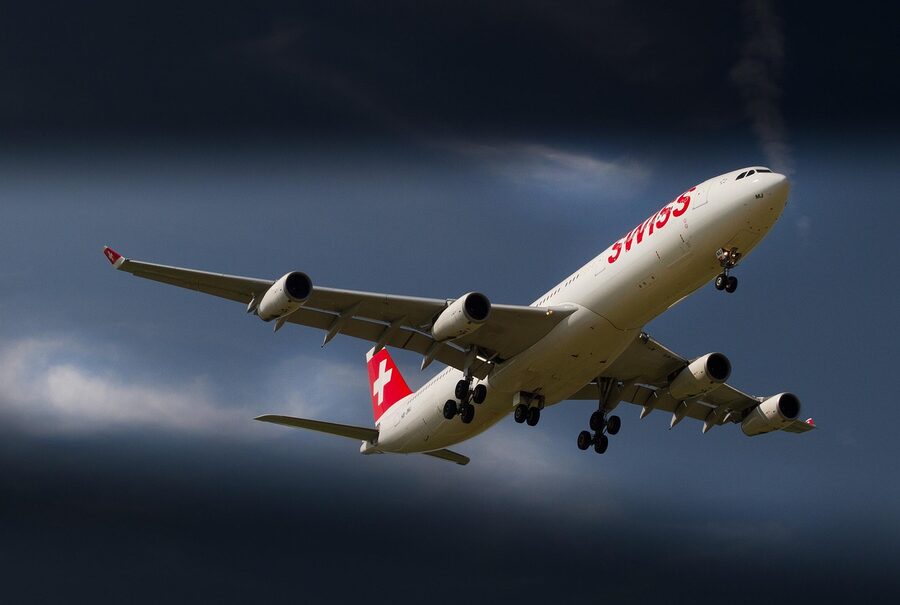 Swiss Airbus A340 on approach to Zurich Airport