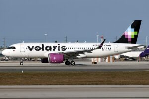 Volaris Airbus A320neo registration XA-VRY on the ground at Miami International Airport