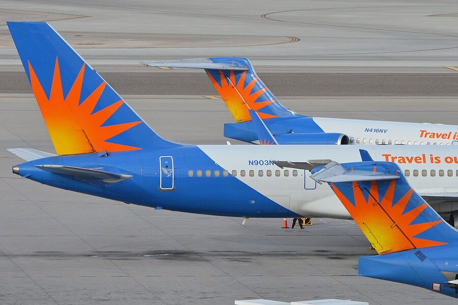 Row of Allegiant Air aircraft tails at McCarran Las Vegas