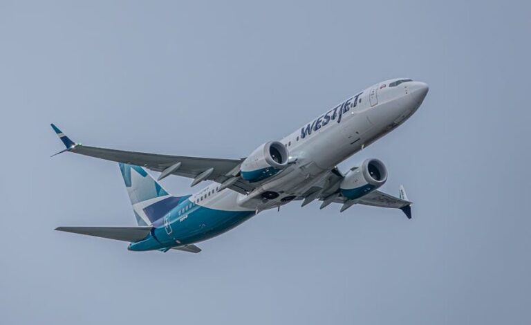 WestJet aircraft soaring